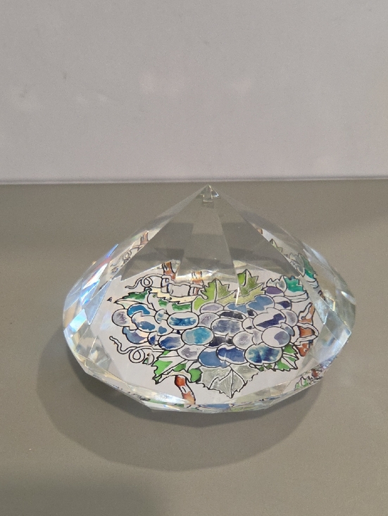 Other - Faceted Glass Paperweight with Blue Grape Illustration